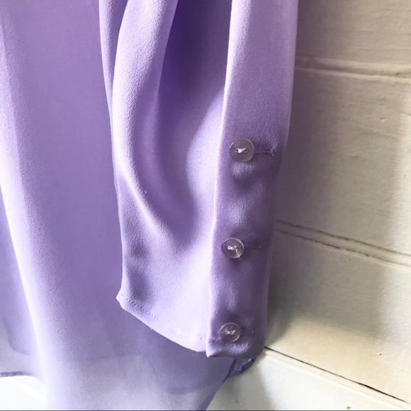 Vintage 80s Sheer Ethereal Lavender Puff Sleeve V-Neck See Through Tunic Blouse - Picture 7 of 13